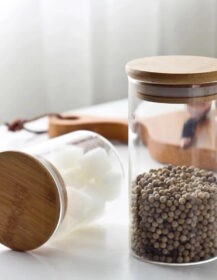 Glass Food Storage Container Set 100g 200g 500g clear Glass Jar with Bamboo Lid for Kitchen