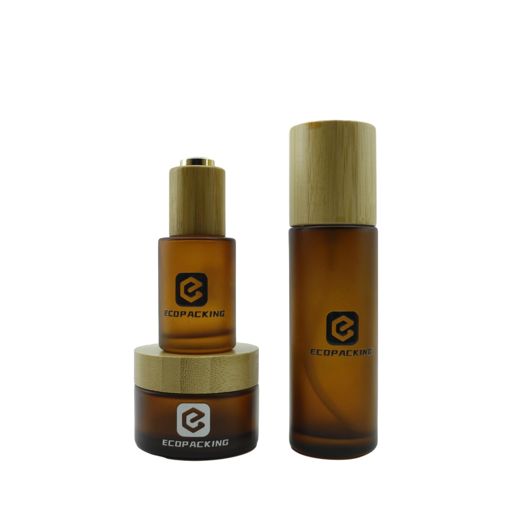 High Quality Flat Shoulder Bamboo Style Lid 30ml 50ml 60ml 100ml Frosted Glass Serum Dropper Bottle Glass Shampoo Pump Bottles - 图片 6