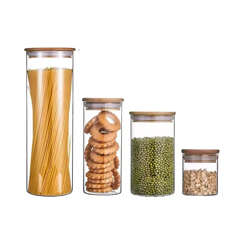 Round Airtight Coffee Tea Spice Kitchen Organizer Seal Glass Food Storage Jars with Bamboo Lid - 图片 2