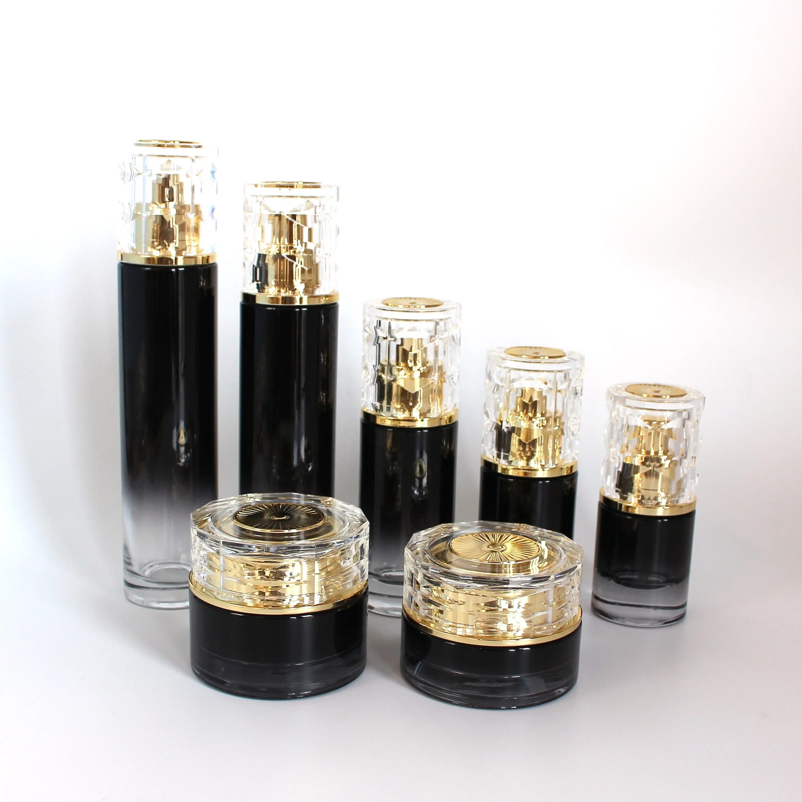 20ml 30ml 50ml 100ml 120ml Luxury Cosmetic Set Custom OEM Essential Oil Lotion Pump Spray Glass Bottle Glass Jar with Gold Cap