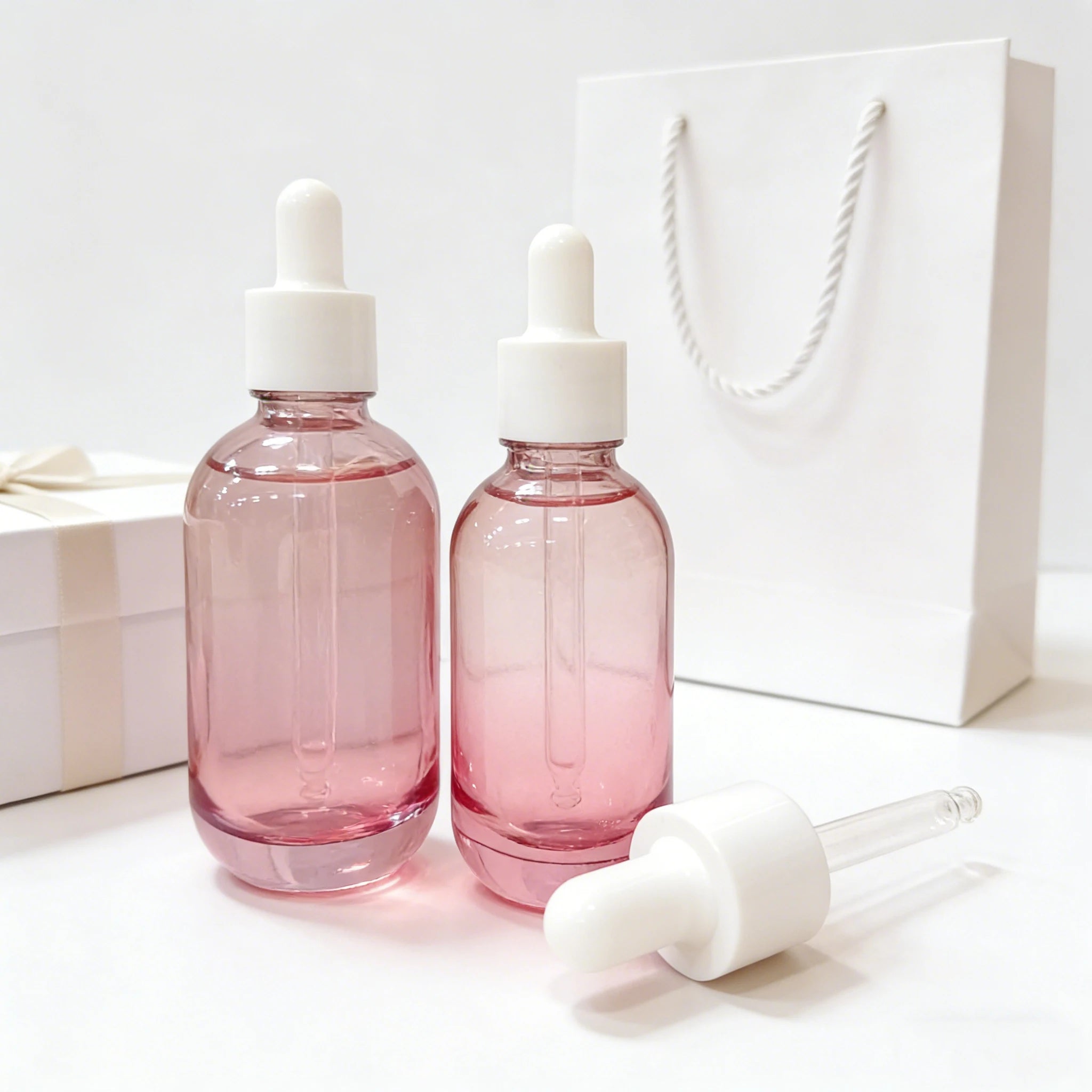 Custom Empty 10ml 30ml 50ml Thick Bottom Blue Gradient Dropper Round Glass Skin Care Serum Bottle with Cap - 图片 5