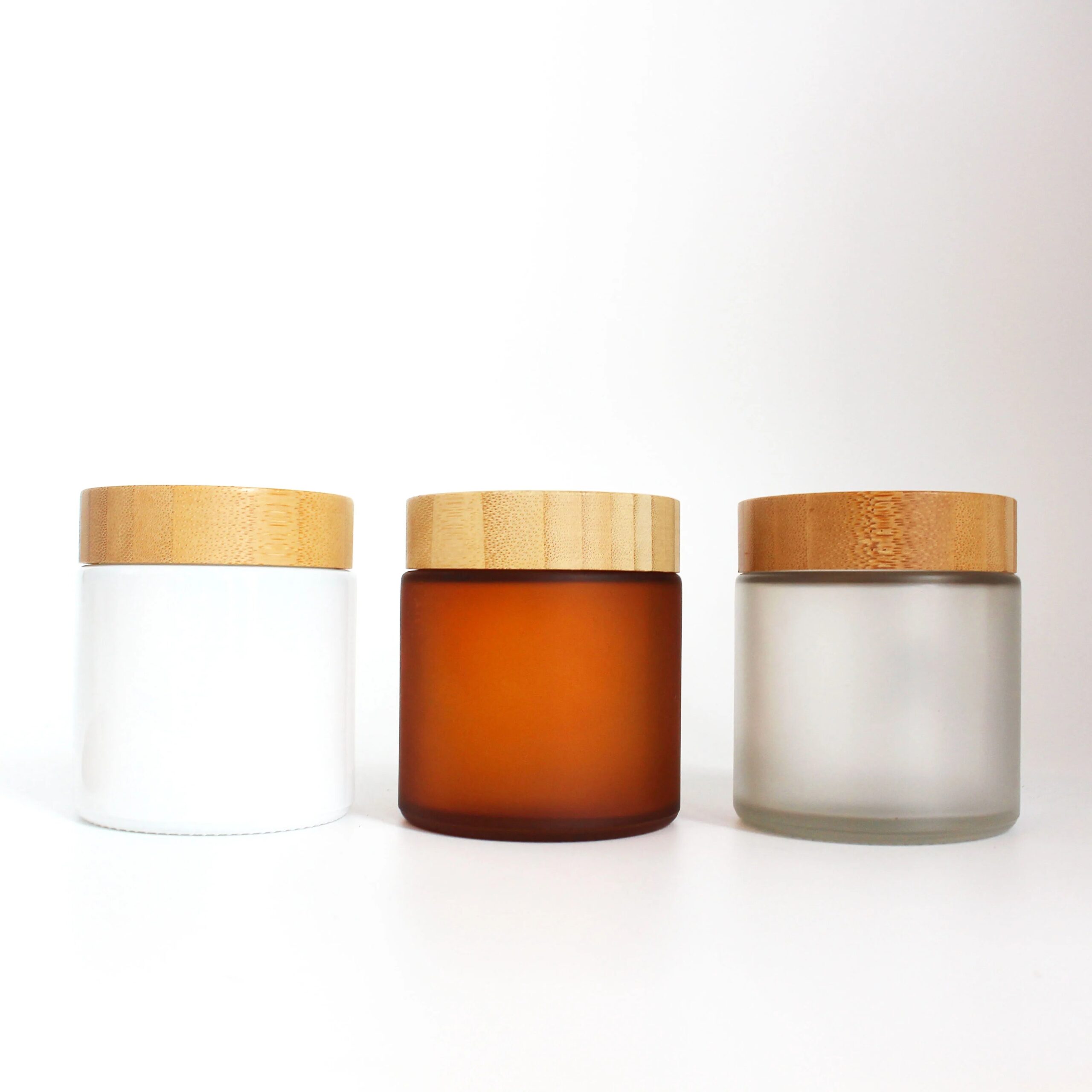 Cosmetic Packaging Eco Friendly 250ml 8oz Bamboo Lid Cap Frosted Glass Cosmetic Jar Wood Lid - 图片 2