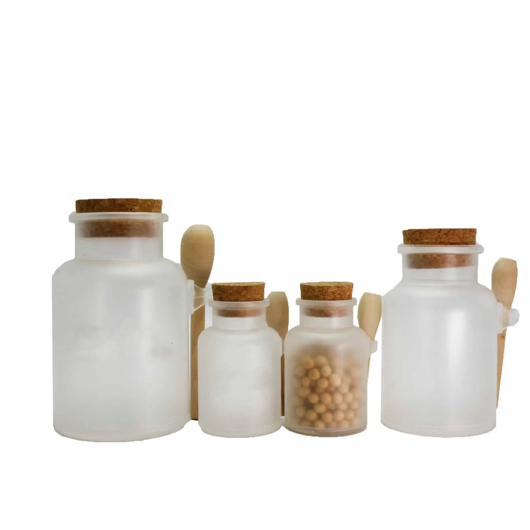Empty Bath Salt Container Bottles 100ml 200ml 300ml 500ml Cosmetic Frosted Body Scrub Plastic Jars with Wood Spoon - 图片 2