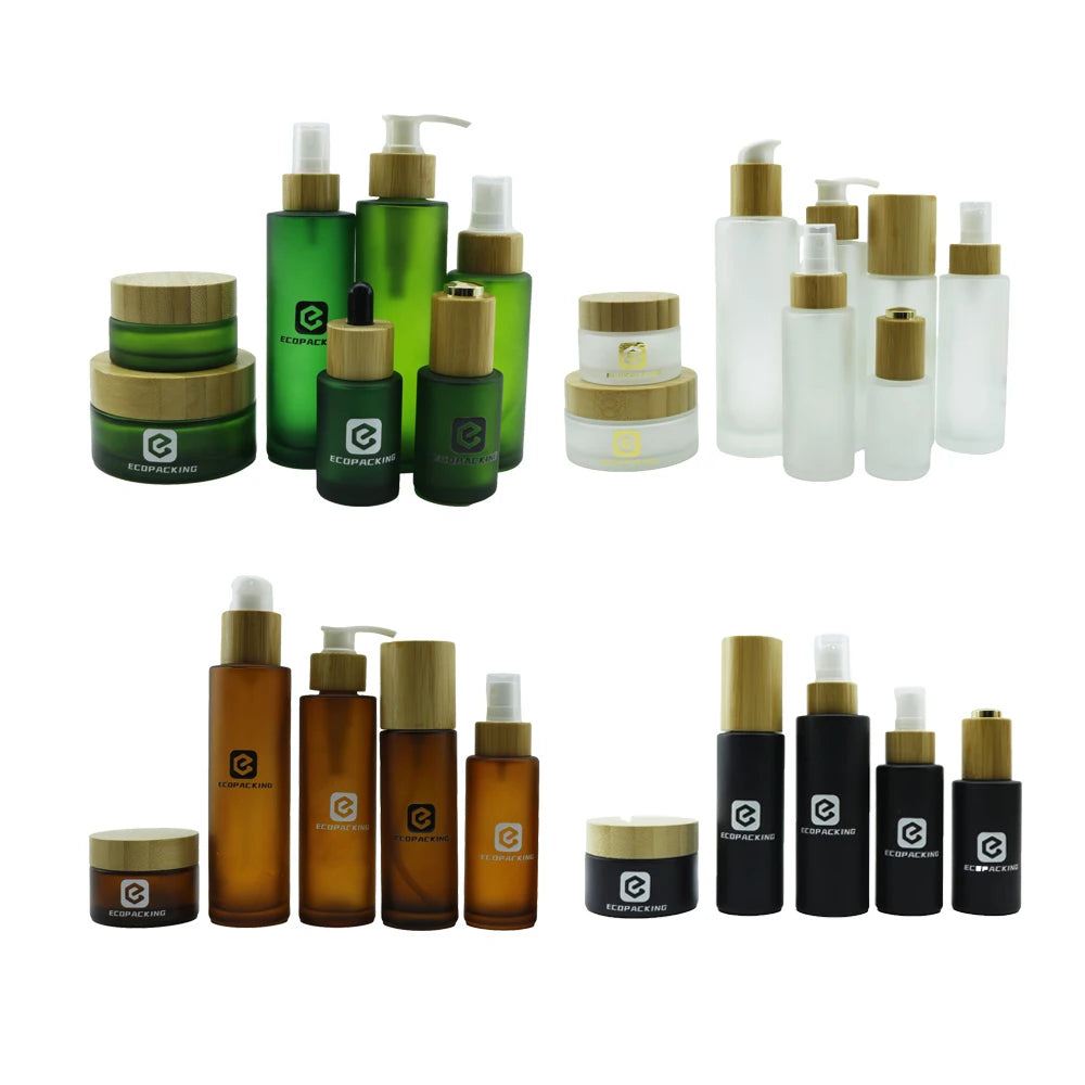 Bamboo Cosmetic Packaging Bottle Set Glass Lotion Shampoo Pump Spray Essential Oil Dropper Bottle and Glass Jar for Cream F888 - 图片 7