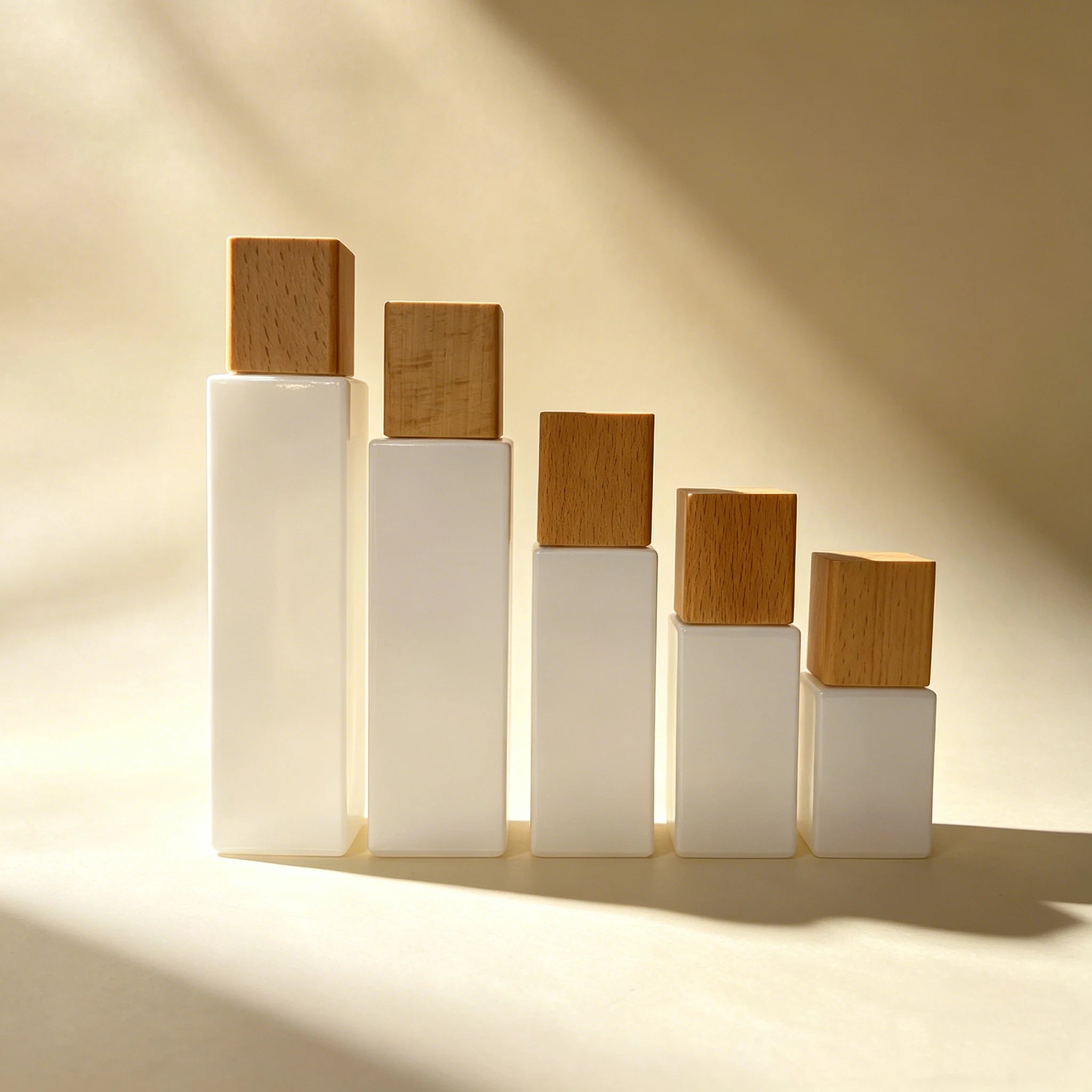 20ml 30ml 50ml 100ml 120ml square Unique Cosmetic Glass Skin Care Bottle with Lotion Wooden Cap for Face Oil Serum - 图片 6