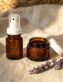 UV Protected Refillable Cosmetic Packaging Amber PET Plastic Skincare Bottles & Jars Set with Fine Mist Sprayers