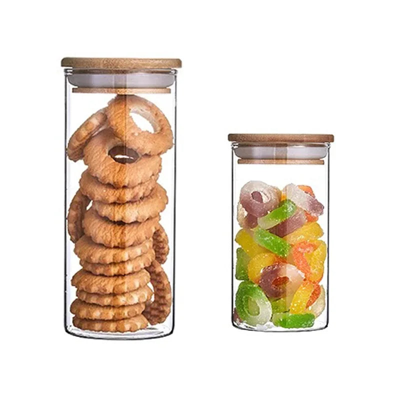 High Quality Low Price Borosilicate Glass Storage Jar Heat Resistant Bamboo Lid Glass Jar - 图片 2