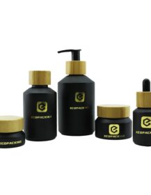 30ml 60ml 100ml Cream Lotion Skin Care Essential Oil Glass Pump Bottle for Face Lotion Packaging Black Frosted
