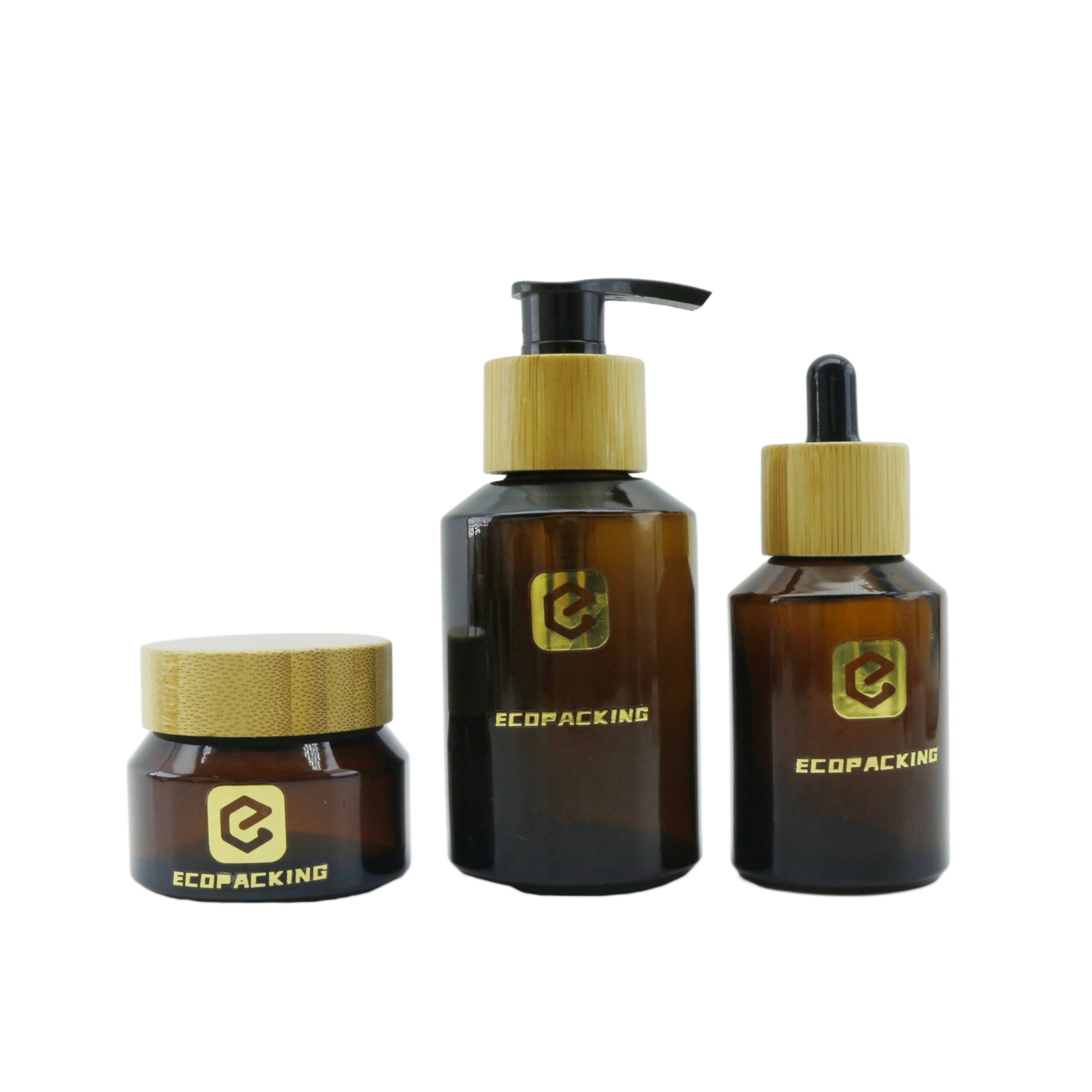 High End Frosted Amber Glass Bottle Cosmetic Jar Skincare Face Cream Lotion Pump Mist Spray Dropper Bottle - 图片 2