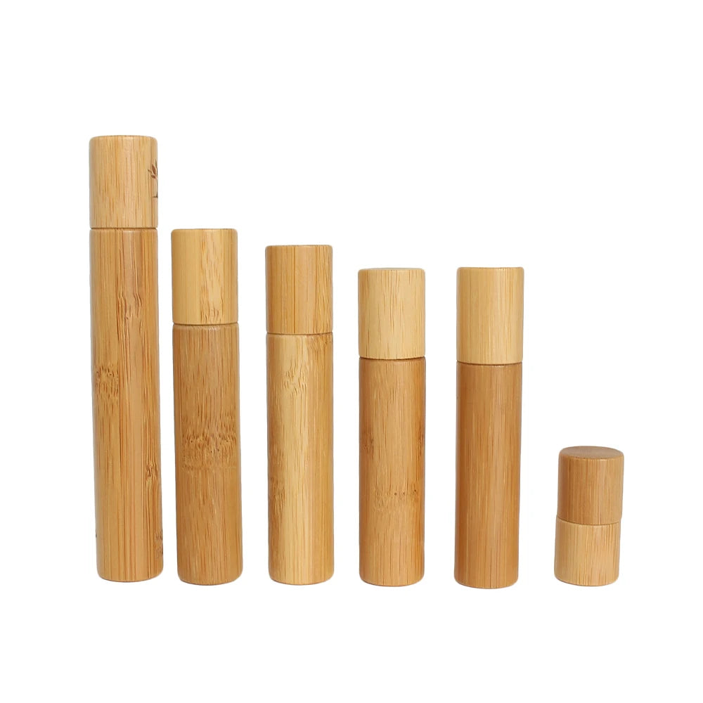 10ml Glass Inner Bamboo Essential Oil Perfume Roll on Bottle With Steel Roller and Window - 图片 6