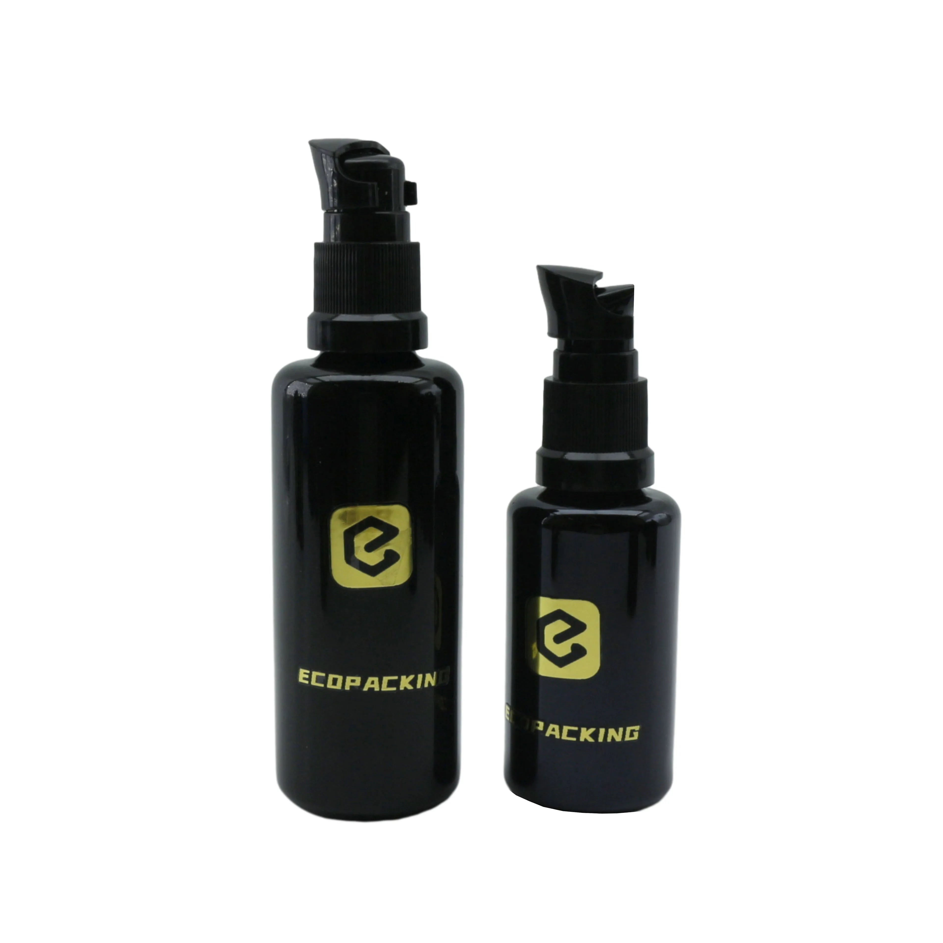 Luxury 15ml 0.5oz Round UV Violet Black Glass Pump Bottle for Serum - 图片 4
