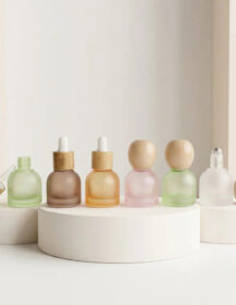 Luxury 10ml Frosted Glass Dropper & Roll on Bottles with Bamboo Cap Refillable Bottles for Essential Oil & Serum