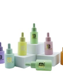 Customized 30ml 50ml Flat Shoulder Frosting Colorful Glass Dropper Bottles Essential Oil Macaron Carton Packed