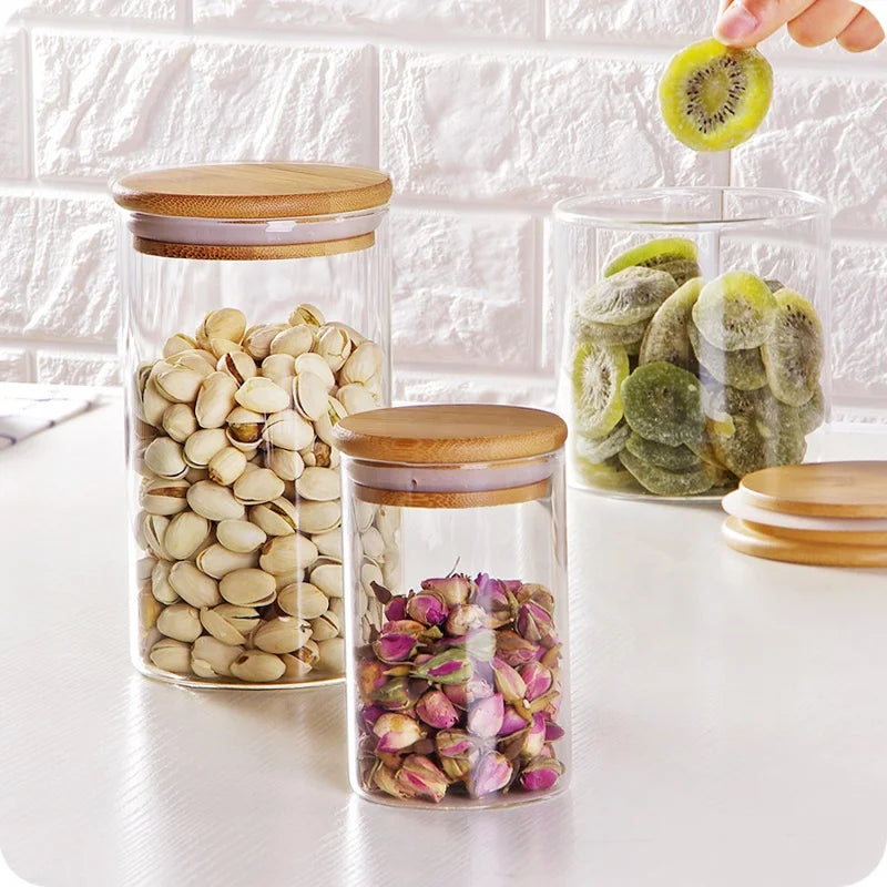 Kitchen Custom Logo Food Grade Bamboo Lid Borosilicate Food Glass Storage Jar - 图片 6