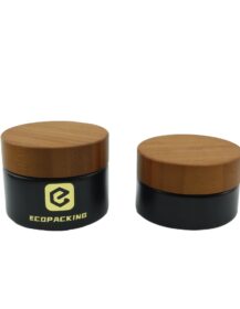 In Stock Wholesale 5/10/15/20/30/50G Matte Black Face Cream Jar Containers 1 2 4 Oz Glass Jars With Plastic Wood Grain Lid Wood