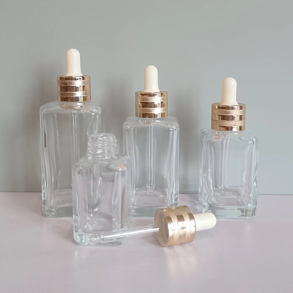 Square Custom Thick Bottom Essential Oil Bottle Empty clear Glass Dropper Bottle 100ml 75ml 50ml 30ml for Oil Serum Packing - 图片 2