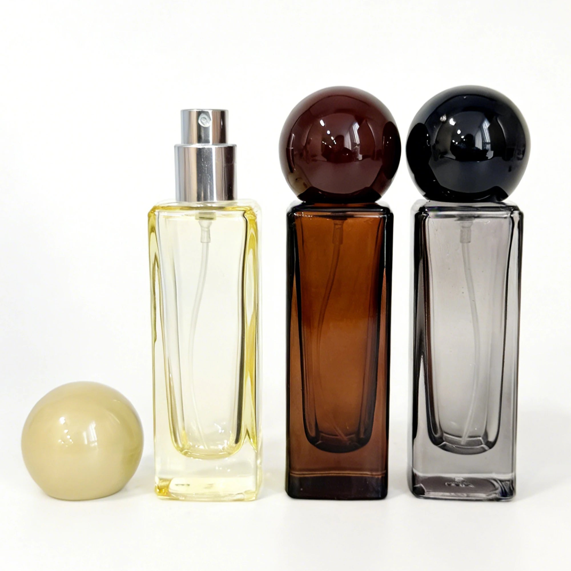 High-End Square Glass Perfume Bottles Spherical Caps 30ml Empty Refillable Spray Bottles Transparent/Amber/Smoky Screen Printed - 图片 4