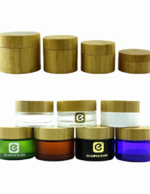 5g 15g 20g 30g 50g 100g 2oz Green Glass Cosmetic Cream Jars Container with Bamboo Wood Lid for Cosmetics R888