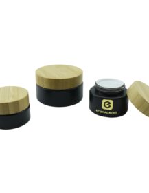 5/10/15/20/30/50 Gram Glass Top Matte Black Cream Jar with Wooden Lid Face Cream Glass Storage Container Jar Cosmetic Glass Jar