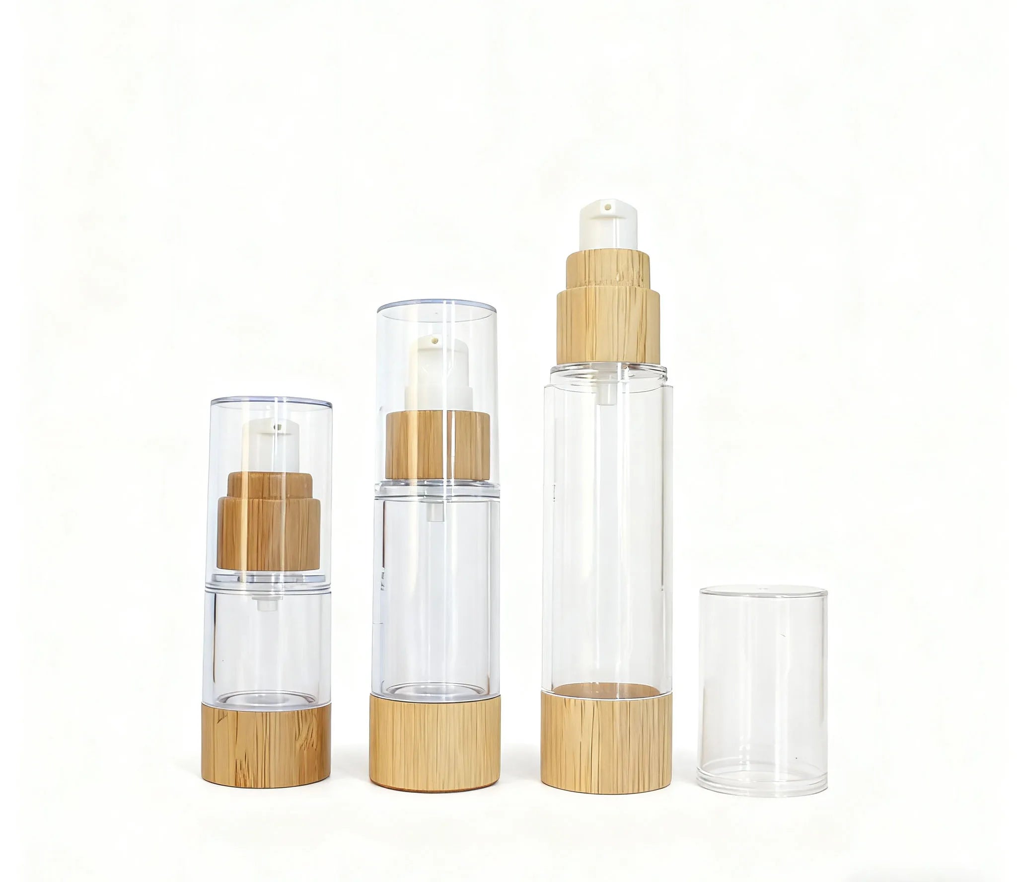 Body Lotion Cream Cosmetic Bottle Packaging 30ml 50ml Bamboo Airless Pump Bottles for Serum