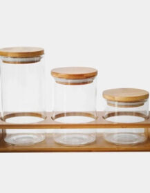 High Borosilicate Food Packaging Kitchen Storage Glass Jar with Bamboo Lid for Cookie Spice Candy Coffee Tea Saffron
