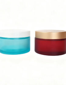 Luxury Custom Color Large Round 200g Cosmetic Amber clear Frosted Transparent Wide 200ml Glass Cream Jar With Black Lid