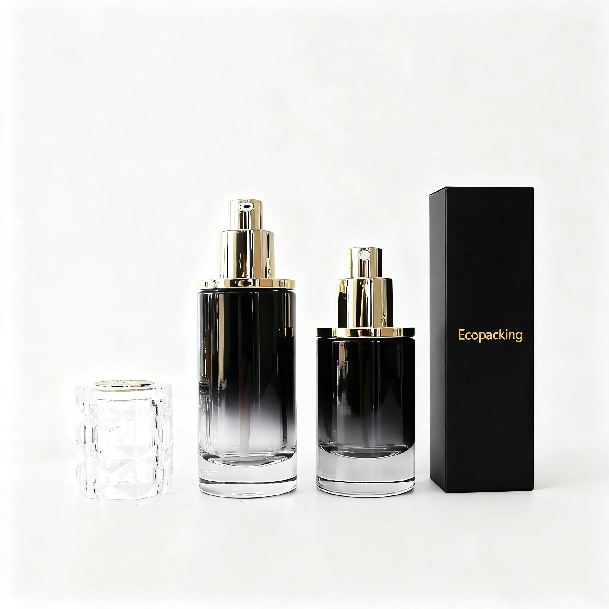 In Stock Luxury Gradient Black Glass Spray Pump Bottles 20ml 30ml 50ml 100ml 120ml Empty Face Cream Jar Cosmetic Set C888 - 图片 6