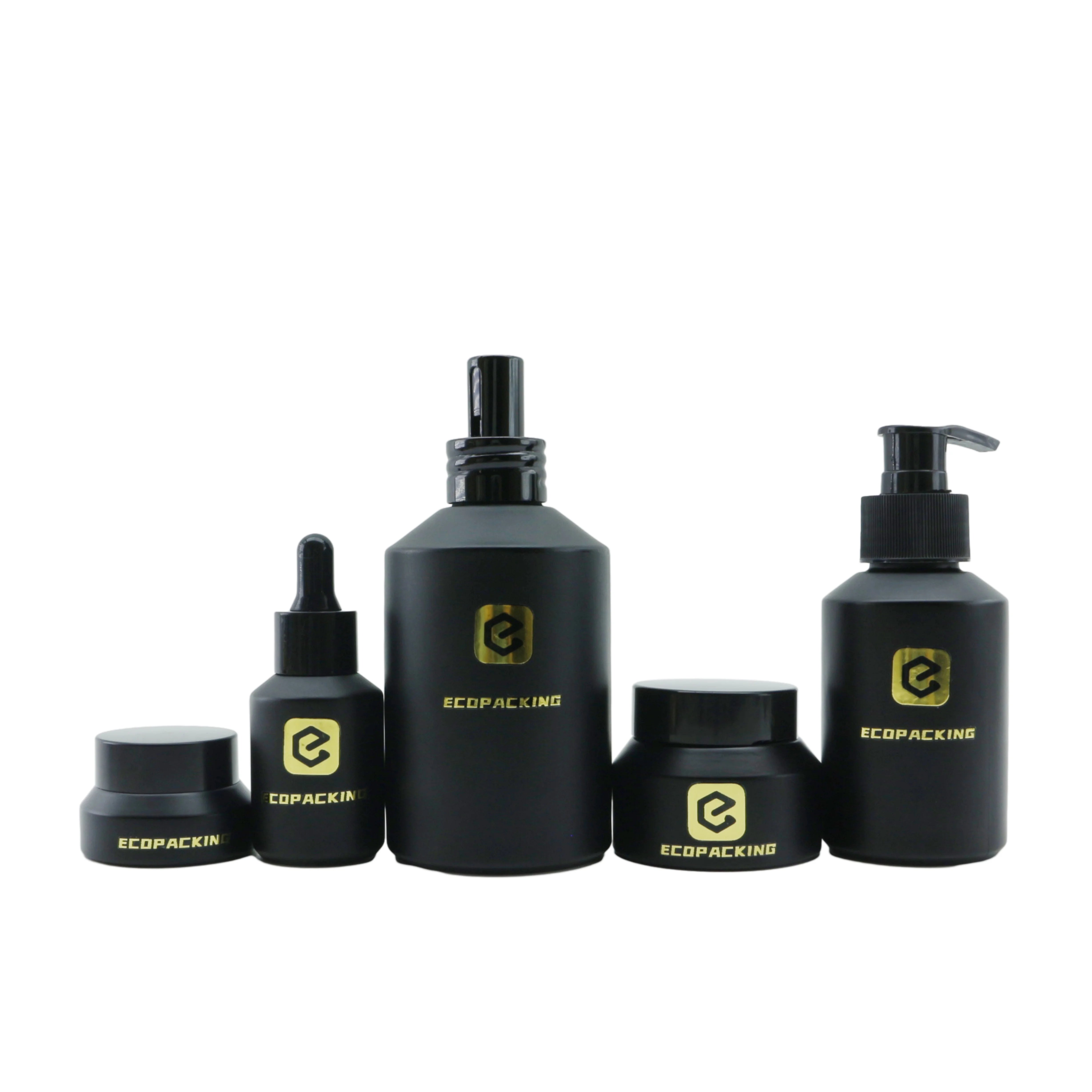 Cosmetic Packaging 30ml 60ml 100ml 120ml Slant Shoulder Frosted Black Glass Dropper Bottle Serum With Pump - 图片 3