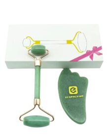 100% Natural Pure Natural Wholesale Luxury Rose Quartz pink Green Crystal Guasha Scraper Massage Tool Jade Stone Roller with Box
