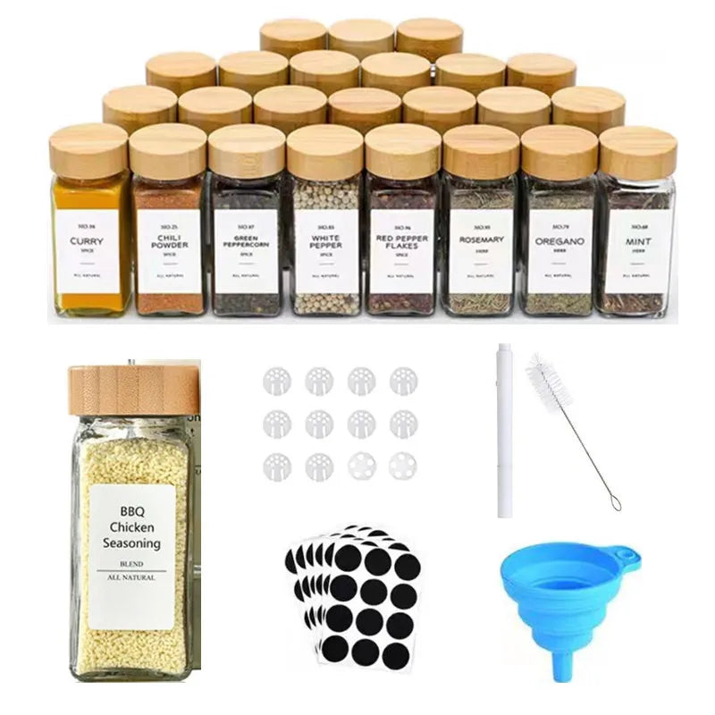 4oz Empty Spice Bottles Set with Acacia Wood Lid Shaker Lids 120ml Square Glass Spice Jars with Labels AAA8888 - 图片 7