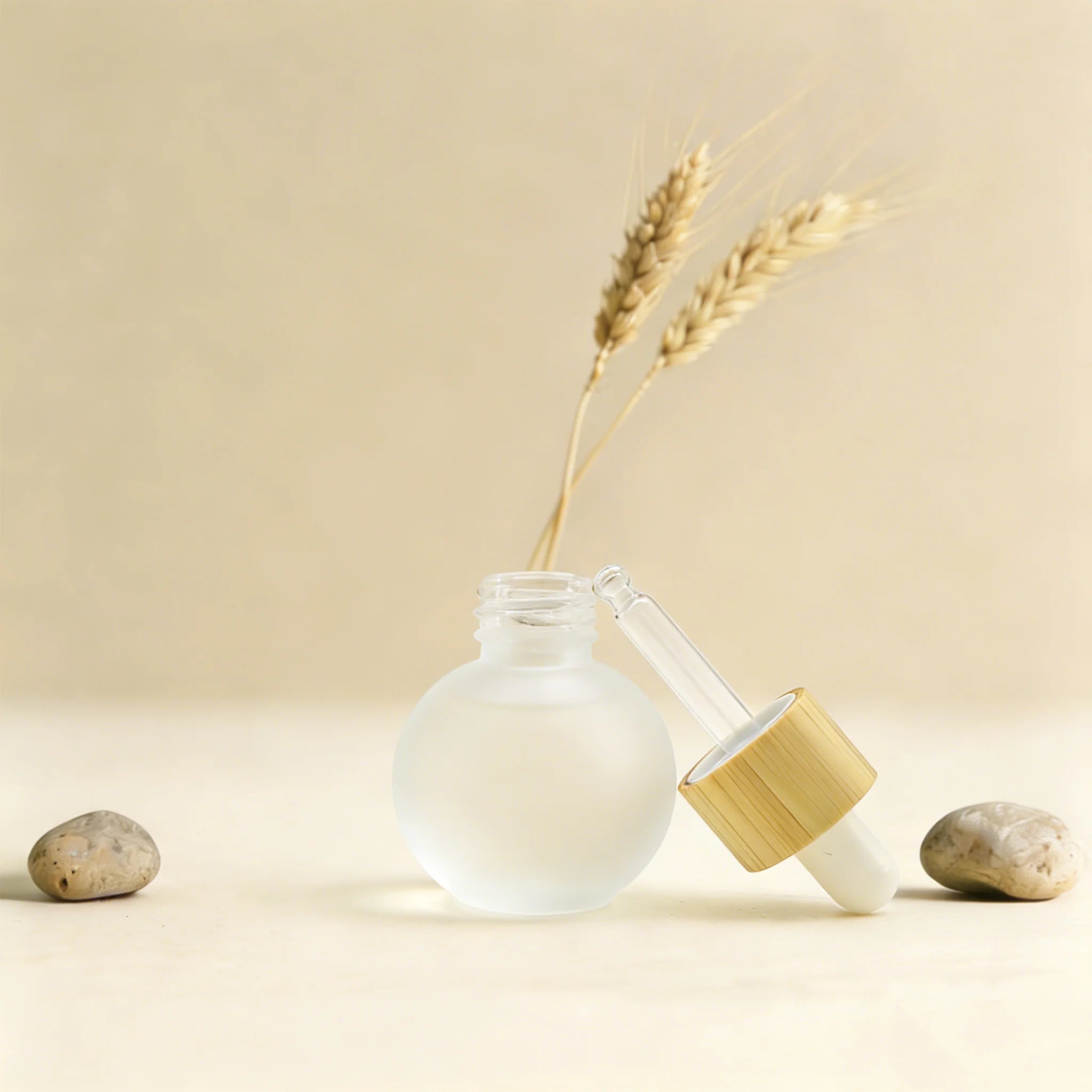 20ml Bamboo Essential Oil Round Ball Shape Frosted Glass Dropper Bottle - 图片 6