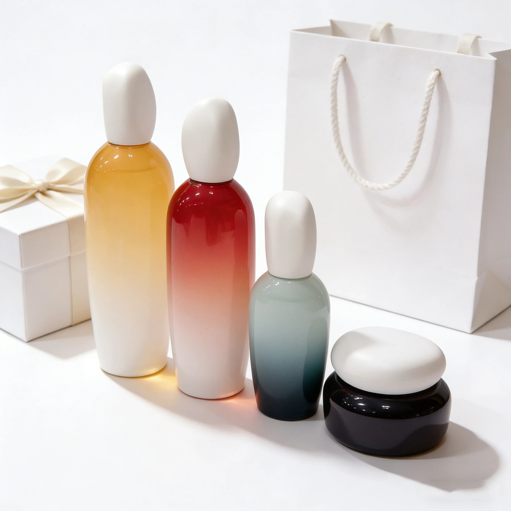 Luxury New Shape 30-120ml White Matte Lotion Glass Bottles & 30-50g Clear Cream Jars Skincare Packaging Set - 图片 5