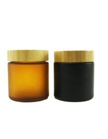 250ml 8oz Matte Black Amber Glass Jar Cream Candle Jar Container With Bamboo Lid