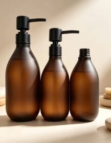 Eco Cosmetic Packaging Set Matte Amber 300ml 500ml Plastic Recycled Container Body Scrub Lotion Pump Shower Conditioner