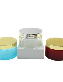 Custom Luxury 200g 200ml clear Blue Green Amber Matte Frosted Empty Wide Mouth Cosmetic Body Butter Cream Glass Jars with Lids