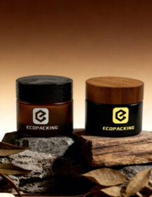 30g 50g 100g Wide Mouth Amber Black Frosted Cosmetic Glass Jar With Bamboo Darker Wooden Lid for Skin Care Eye Cream A888