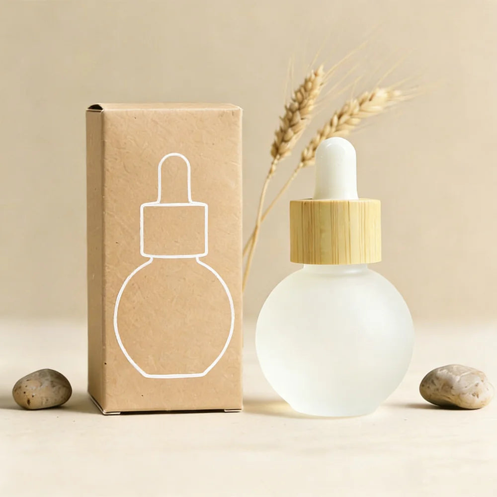 20ml Bamboo Essential Oil Round Ball Shape Frosted Glass Dropper Bottle - 图片 3