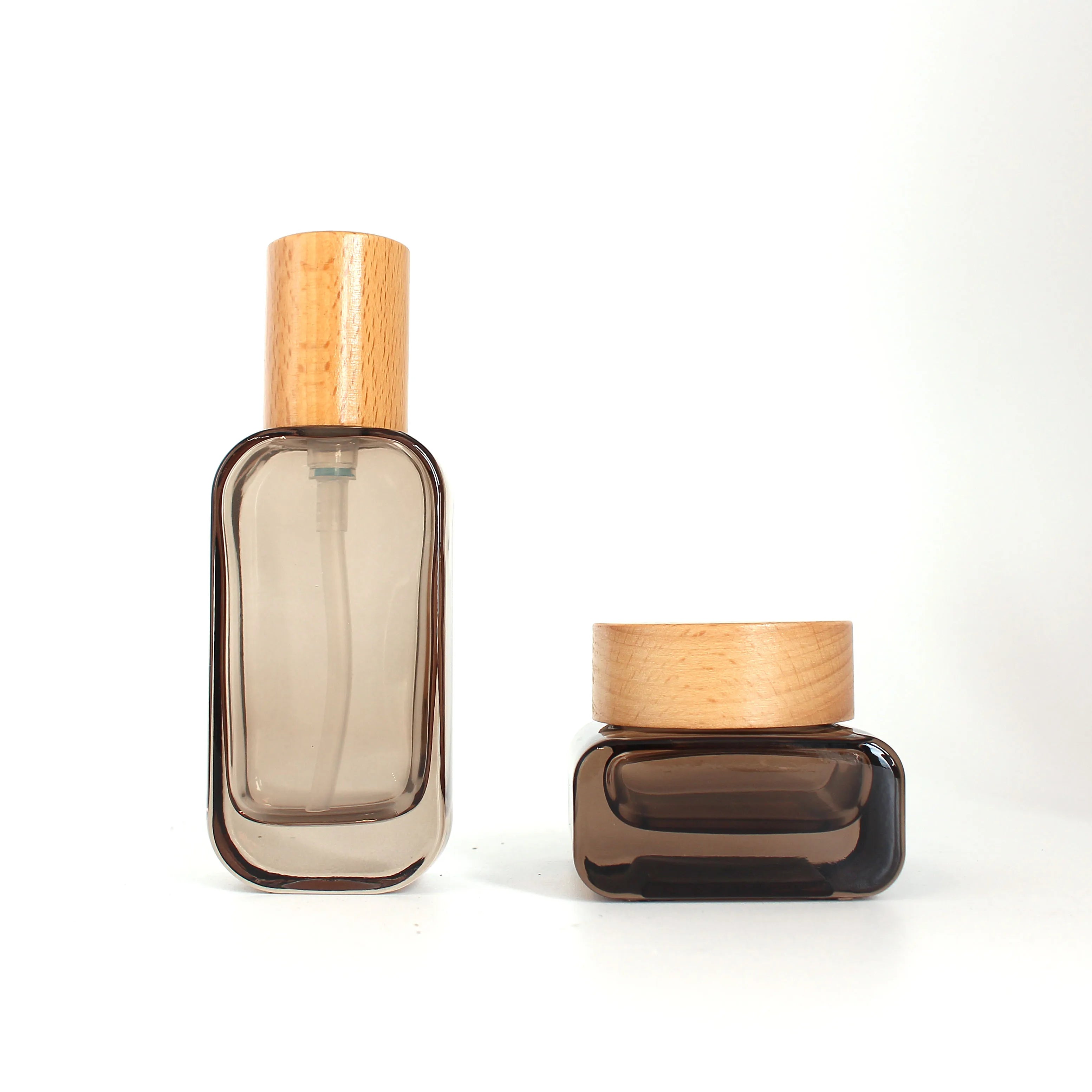 Luxury Glass Cosmetic Bottles and Jars Set 20ml 30ml 50ml 100ml 120ml Bamboo Lid Lotion Glass Pump Bottle Face Cream Jar C888 - 图片 4