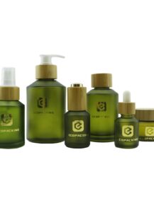 Frosted Olive Green Glass Bottle 15ml 30ml 50ml 60ml 120ml 200ml Cosmetic Bottle 15g 30g 50g 100g Glass Jar with Bamboo Lid C888