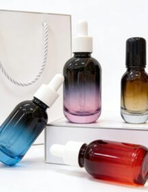 Custom Empty 10ml 30ml 50ml Thick Bottom Blue Gradient Dropper Round Glass Skin Care Serum Bottle with Cap