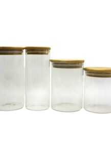 Custom Borosilicate Clear Food Glass Jar Glass Airtight Storage Container with Bamboo Wooden Lid R888