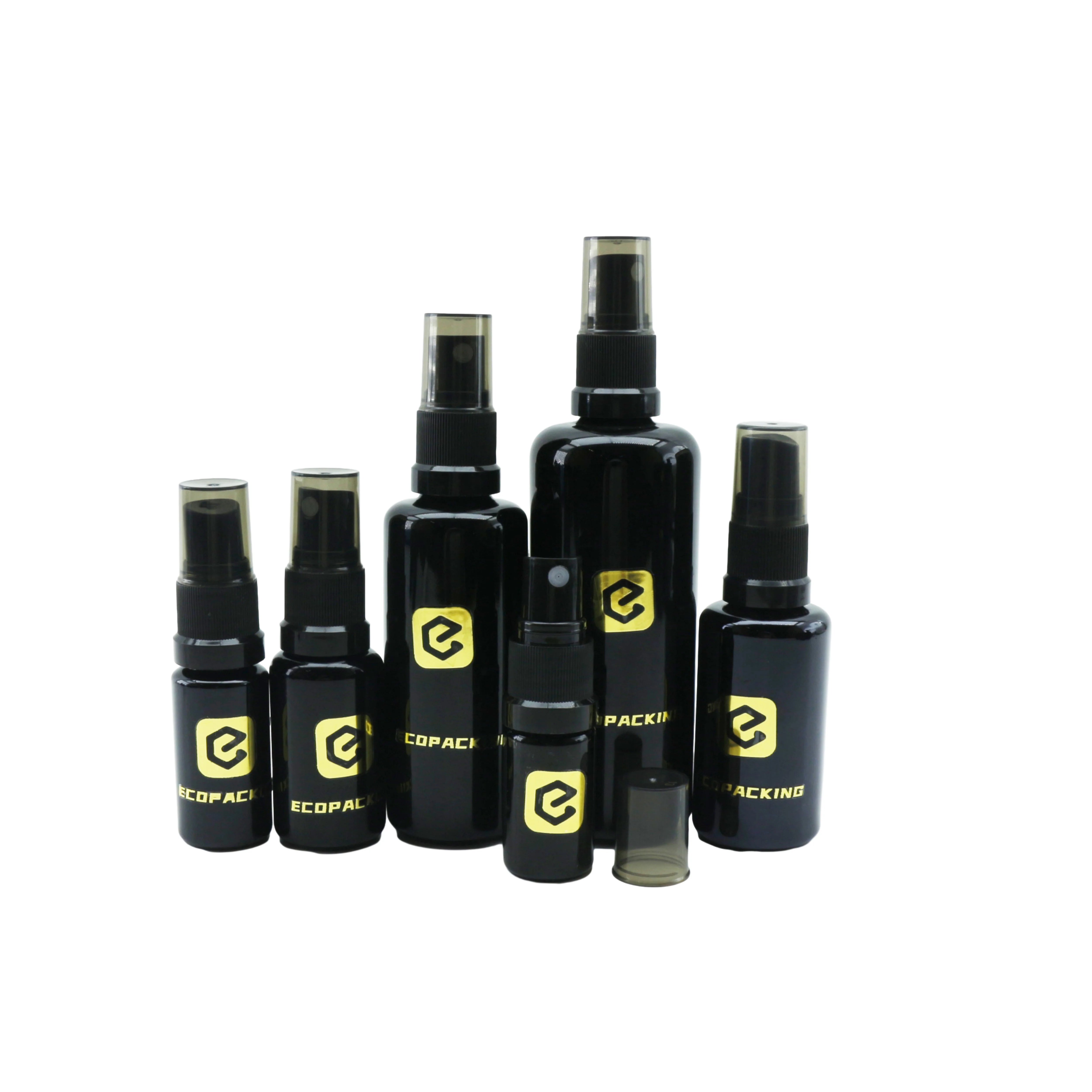 5ml 10ml 15ml 30ml 50ml 100ml 200ml Lotion Pump Cosmetic Glass Bottle Dark Violet Uv Black with Pump Dropper Spray for Oil - 图片 5