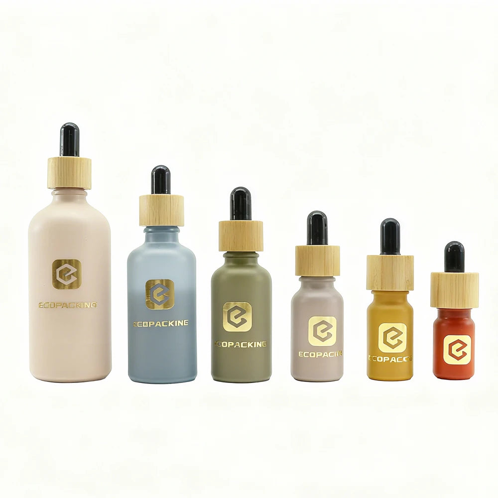 15-100ml Round Green Frosted Glass Cosmetic Dropper Bottles for Essential Oil and Mascara Packaging