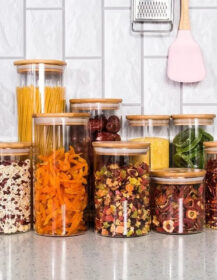 Kitchen Use 500ml 14oz High Borosilicate Airtight Clear Glass Storage Jars With Bamboo Lids for Pasta Cookies Nuts Coffee Cereal