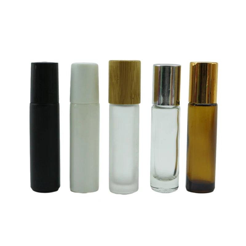 Stock Essential Oil Bottle 5ml 10ml 15ml clear Amber Black Frosted Glass Roll on Perfume Bottle with Steel Roller for Cosmetics - 图片 2