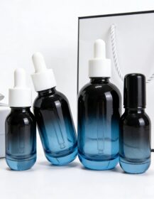 Multi Size Custom Logo Empty 10ml 30ml 50ml Thick Bottom Blue Gradient Skin Care Serum Dropper Bottle