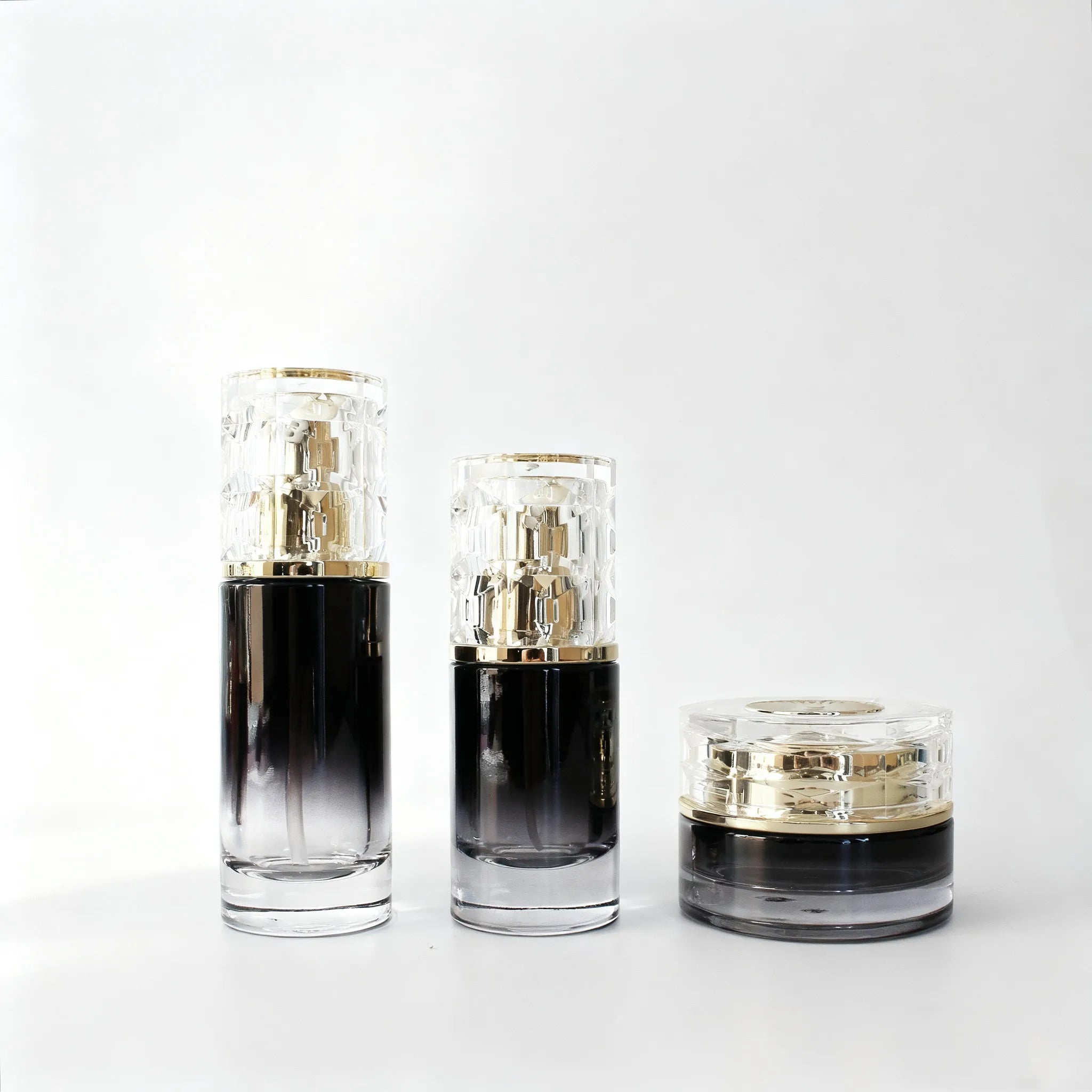 In Stock Luxury Gradient Black Glass Spray Pump Bottles 20ml 30ml 50ml 100ml 120ml Empty Face Cream Jar Cosmetic Set C888 - 图片 3