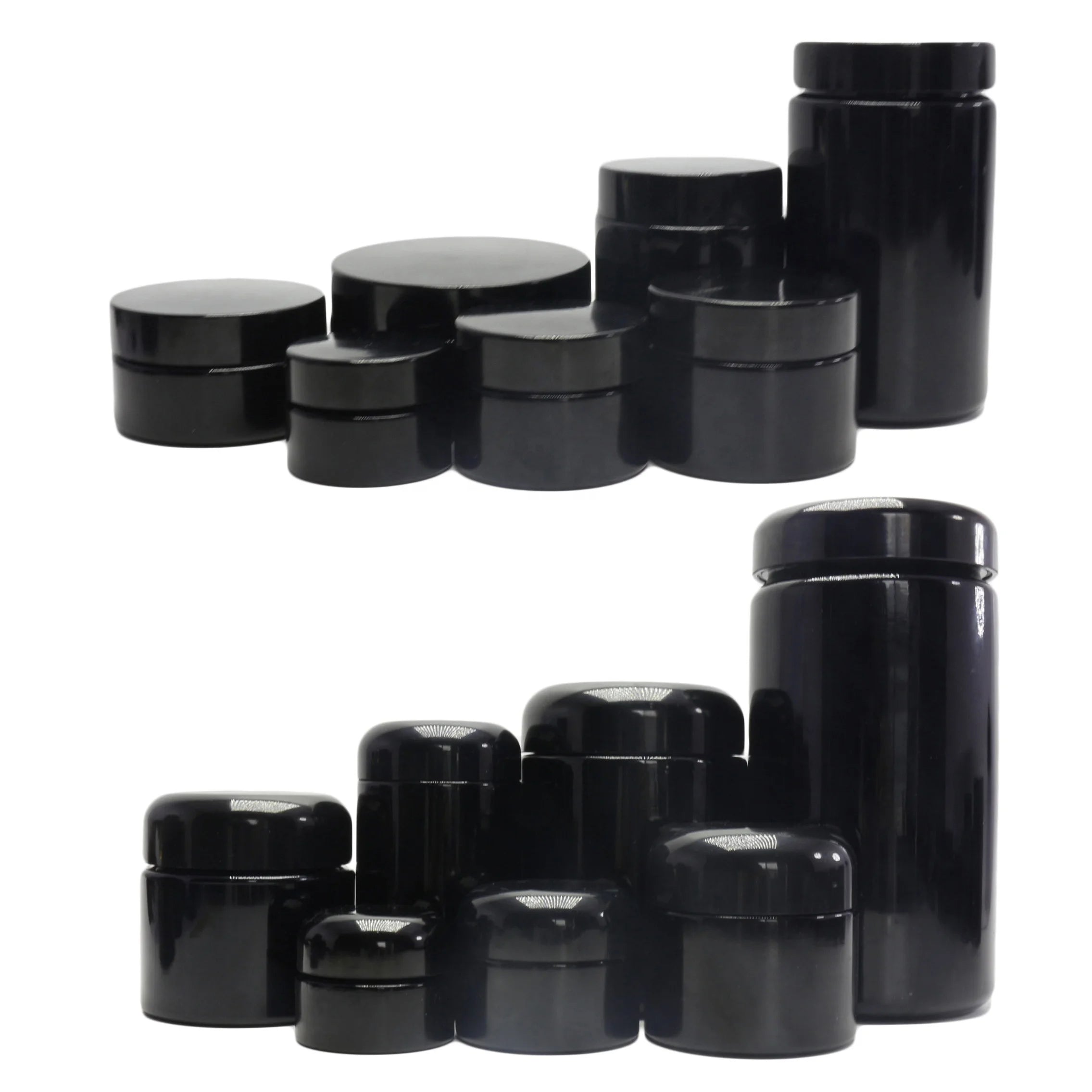 In Stock Black Glass Jar 5g 15g 30g 50g 100g 200g 250g 500g 1000g UV Dark Violet Glass Jar Smell Proof Refillable Cream Jar
