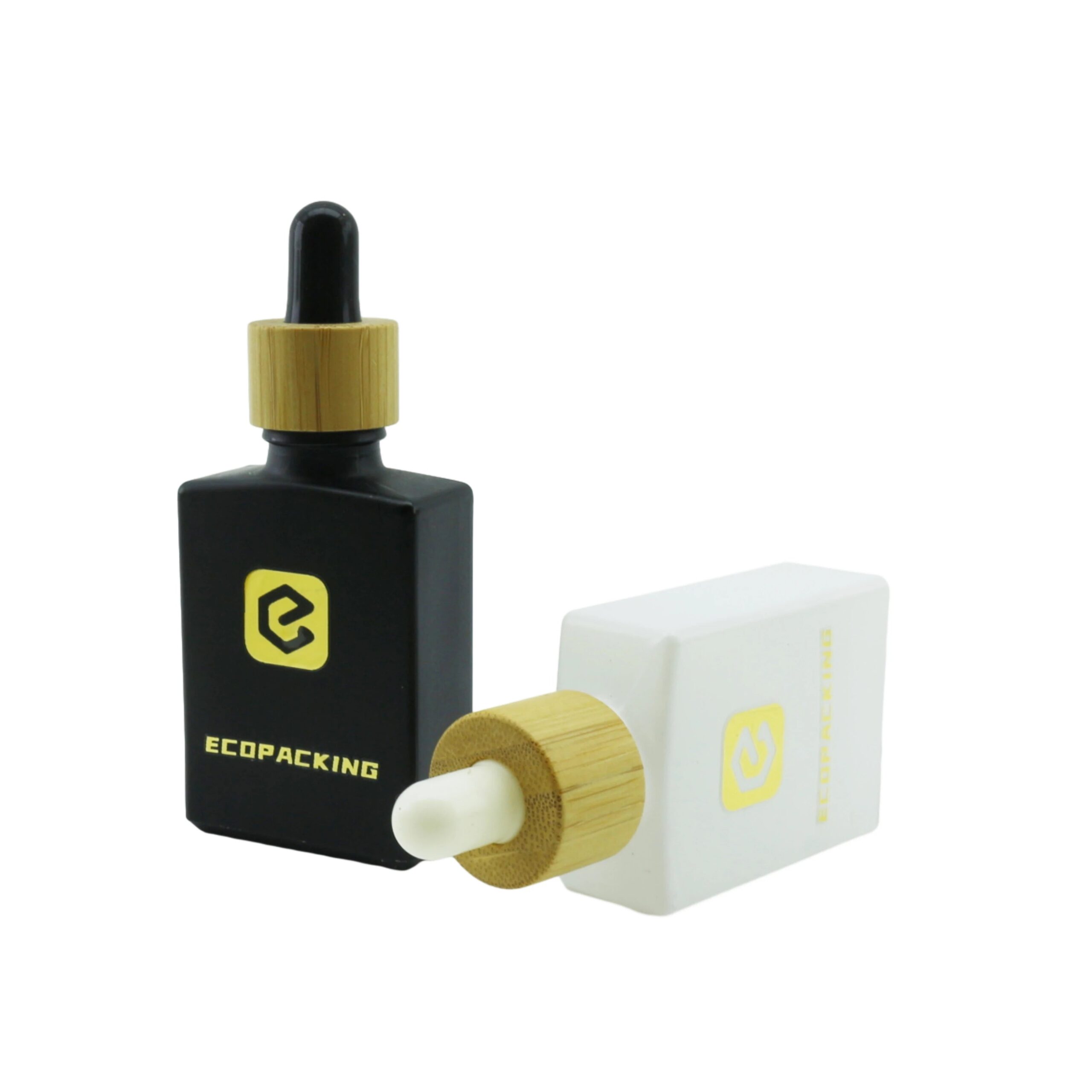 15ml 30ml 50ml 100ml Cosmetic Essential Oil square Dropper Glass Bottle with Bamboo Cap for Serum Package - 图片 2