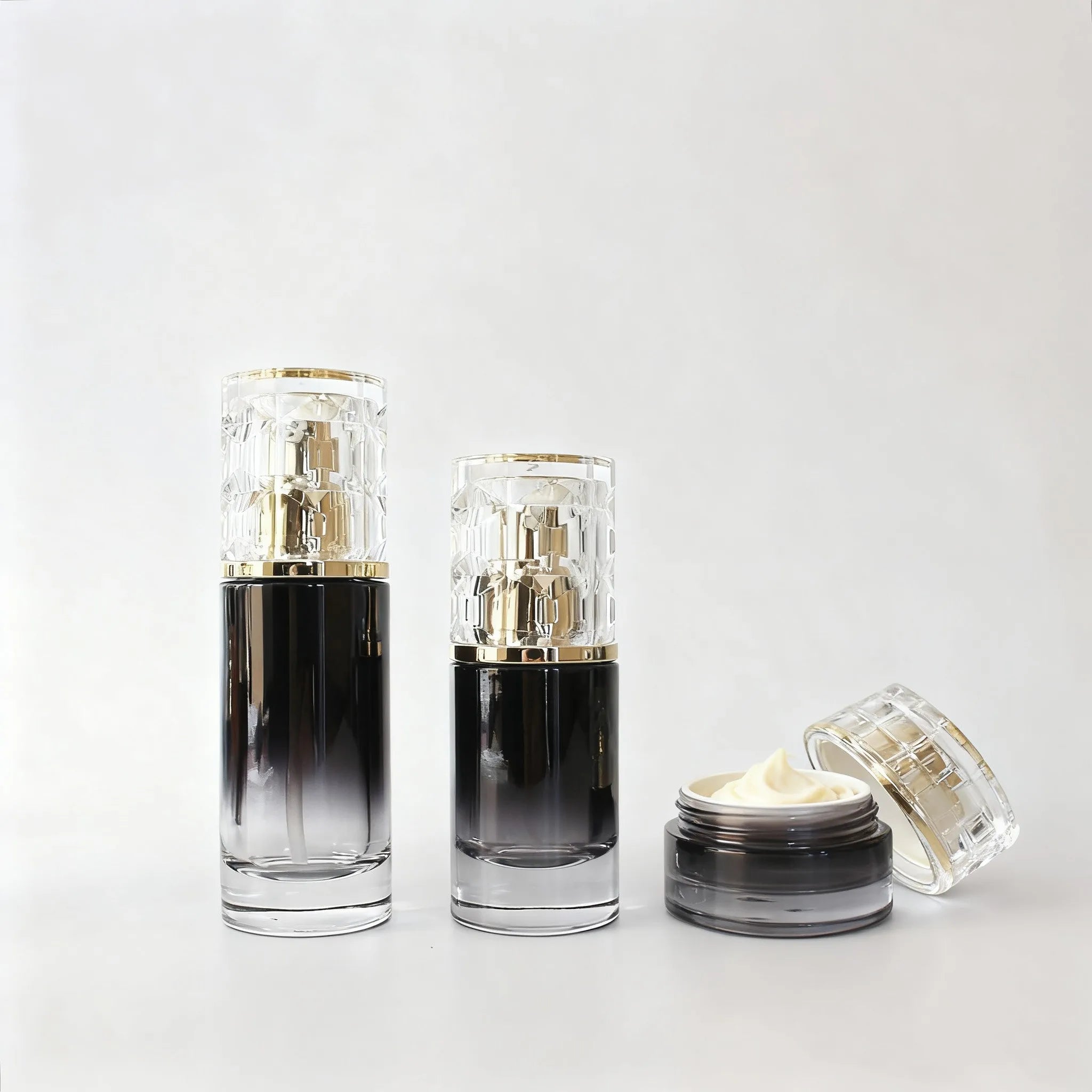 In Stock Luxury Gradient Black Glass Spray Pump Bottles 20ml 30ml 50ml 100ml 120ml Empty Face Cream Jar Cosmetic Set C888 - 图片 4